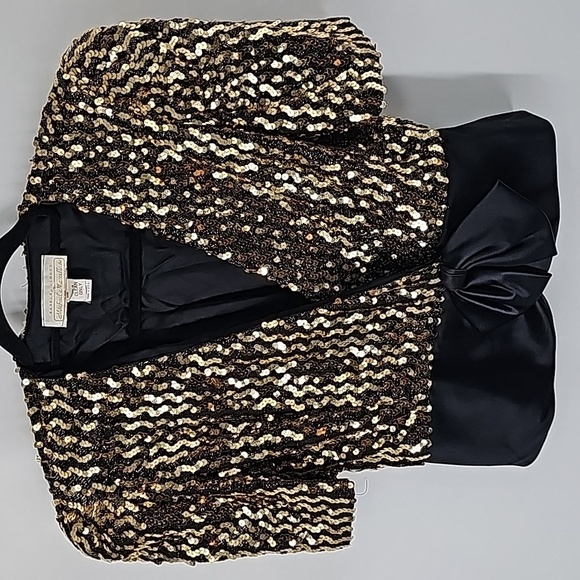 Barbara Chodos for Michael Marcella Gold Sequined+Black Taffeta Evening Jacket - Picture 11 of 17